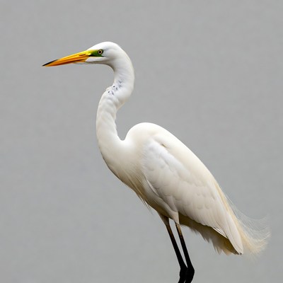 Great Egret Standing on Gray Background