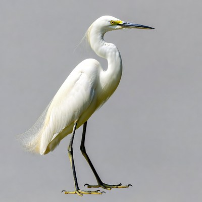 Snowy Egret Standing on Gray Background