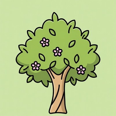 Green Tree with Pink Flowers