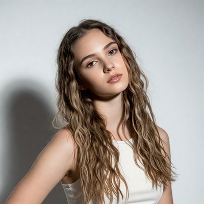 Young woman with wavy brown hair