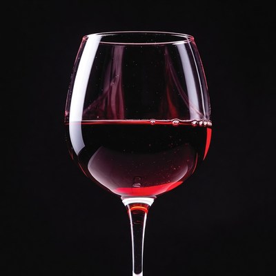 Red Wine Glass on Black Background