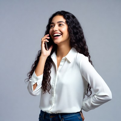 Young woman laughing on phone call