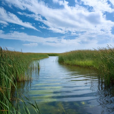 Reed-lined Water Channel in Marsh