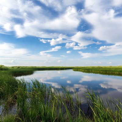 Serene Marsh with Reflective Water