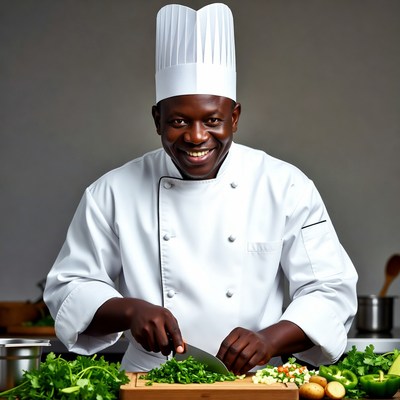 African chef chopping vegetables