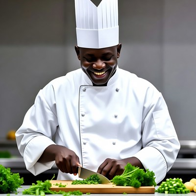 Black chef chopping vegetables
