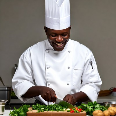 African chef chopping vegetables