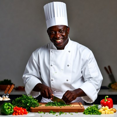 African chef chopping vegetables