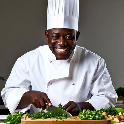 African chef chopping vegetables