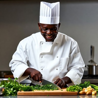 African chef chopping vegetables