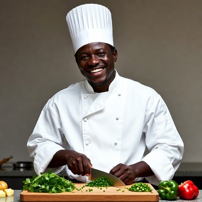 African chef chopping vegetables