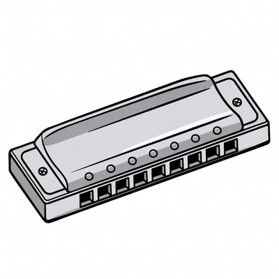 Silver harmonica illustration