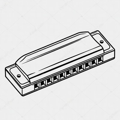 Black and white harmonica illustration