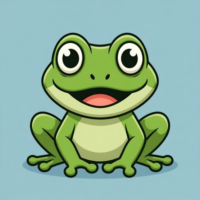 Cute cartoon green frog smiling