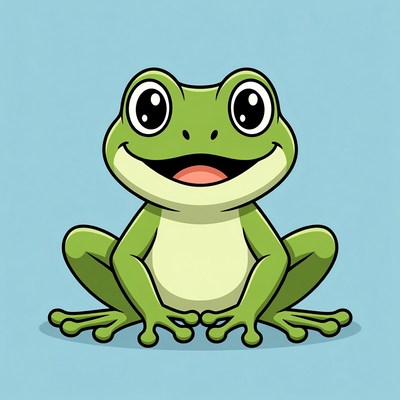 Cute cartoon green frog smiling