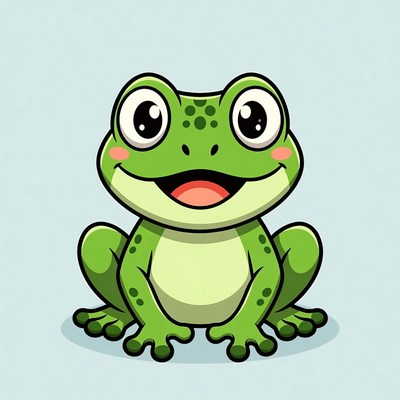 Cute cartoon green frog smiling