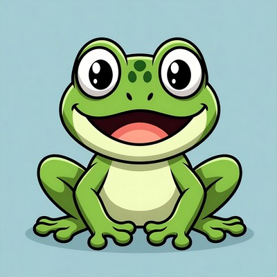 Cute cartoon green frog smiling