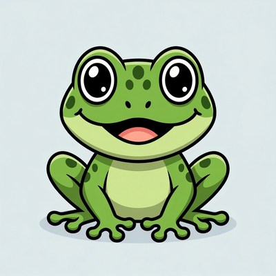 Cute cartoon green frog smiling