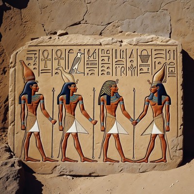 Four Ancient Egyptian Men on Stone Relief