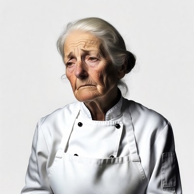Elderly woman in white chef uniform