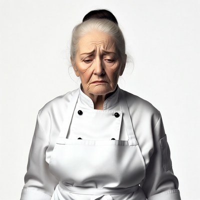 Elderly woman in white chef uniform