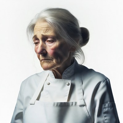 Elderly woman in chef uniform