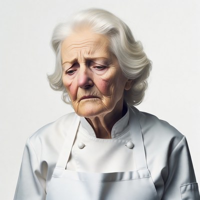 Elderly woman in white chef uniform