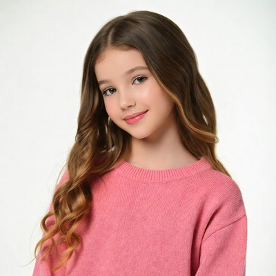 Smiling girl in pink sweater