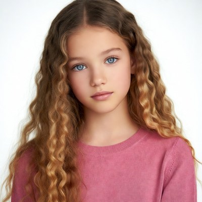 Girl with curly hair in pink sweater