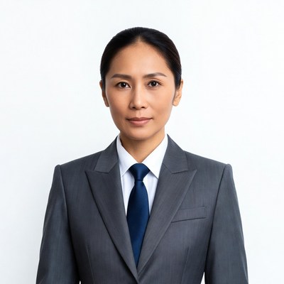Asian woman in gray suit