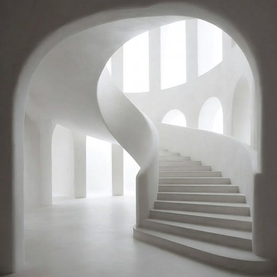 White Curved Spiral Staircase Interior