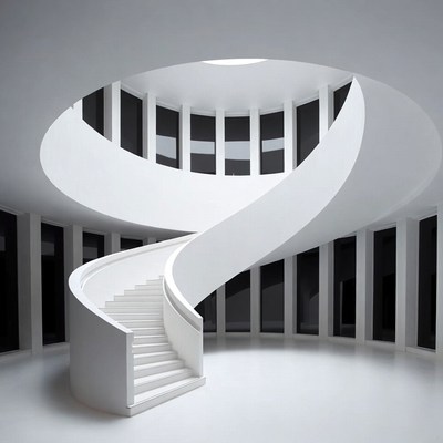 White Spiral Staircase in Modern Hall