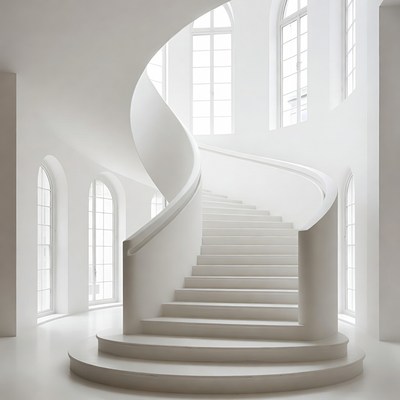 White spiral staircase in grand hall