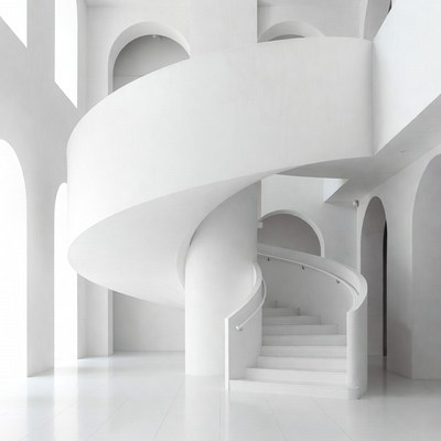 White Spiral Staircase in Modern Hall