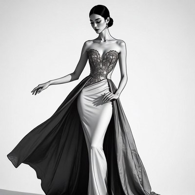 Elegant Asian woman in lace gown