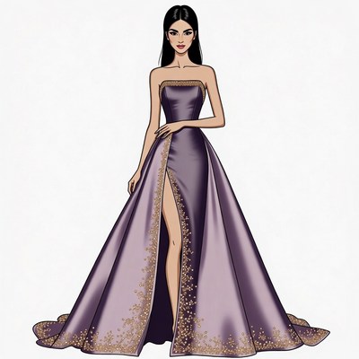 Asian woman in purple slit gown