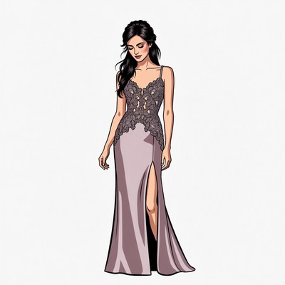 Woman in Lace Slit Gown
