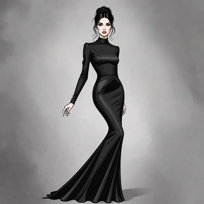 Elegant woman in black gown illustration