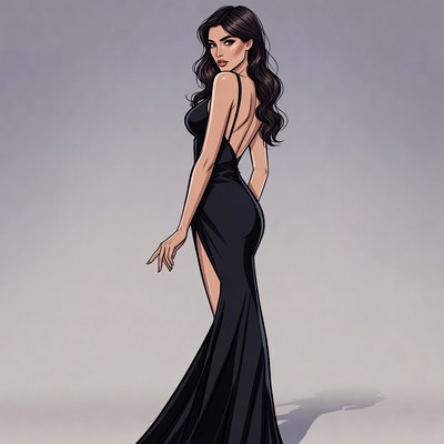 Elegant woman in black slit gown