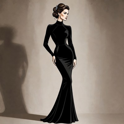 Elegant woman in black gown illustration