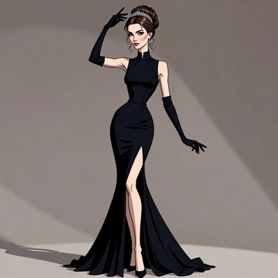 Elegant woman in black gown with gloves