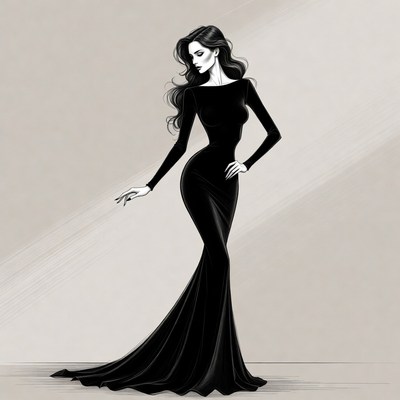 Elegant Woman in Black Gown