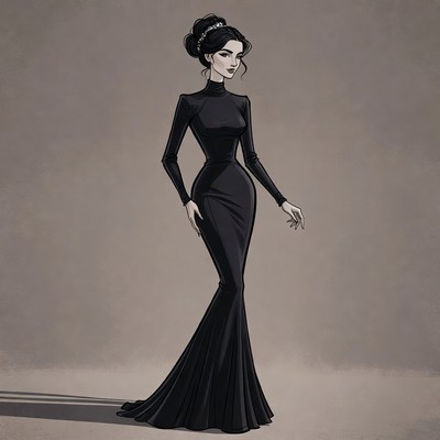 Elegant woman in black gown illustration