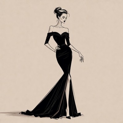 Elegant woman in black off-shoulder gown
