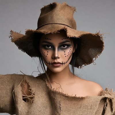 Woman in Scarecrow Costume with Face Paint