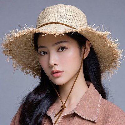 Asian woman wearing straw hat