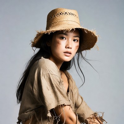 Asian woman wearing straw hat