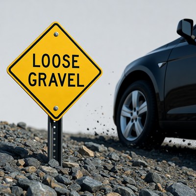 Loose Gravel Road Sign Near Car