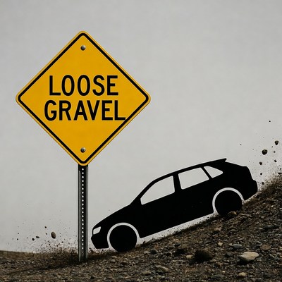Loose Gravel Road Sign with Skidding Car
