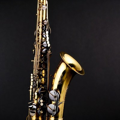 Shiny gold saxophone on black background